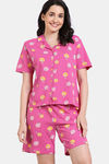 Zivame Sunset Disco Knit Cotton Shorts Set - Fuchsia Purple — thumbnail 2